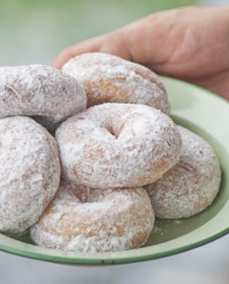 Powdered sugar doughnut