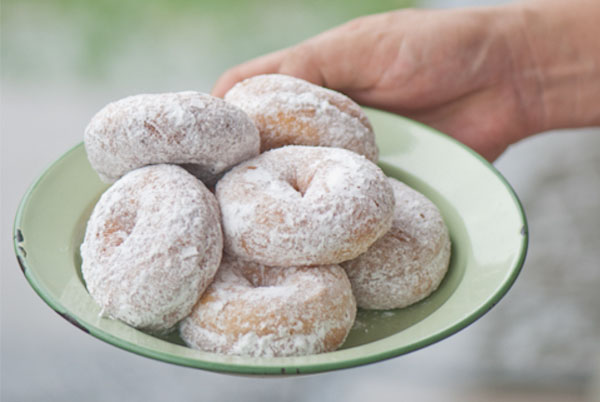 Powdered sugar doughnut